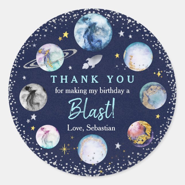 Space Birthday Party  First Trip Around The Sun Classic Round Sticker (Front)