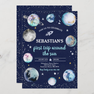 Space Birthday Party First Trip Around The Sun Invitation