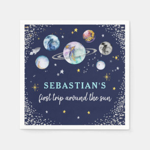 Space Birthday Party  First Trip Around The Sun Napkin