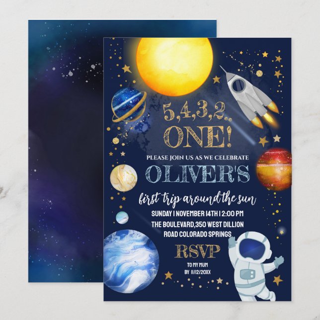Space Birthday Party Invitation (Front/Back)