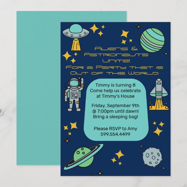 Space Birthday Party Invitation (Front/Back)