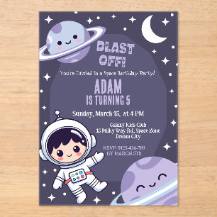 Space Birthday Party Invitation Galaxy Astronaut