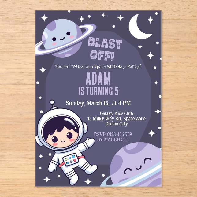 Space Birthday Party Invitation | Galaxy Astronaut (Front)
