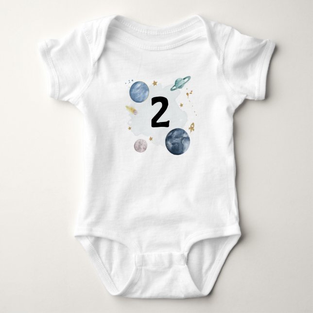 Space Birthday Planets Galaxy 2 Two Shirt Romper (Front)