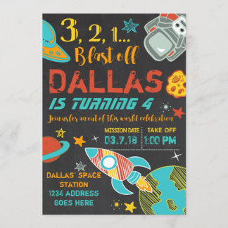 Space Birthday rocket Invitation