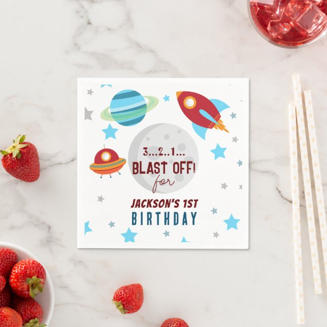 Space Blast Off 1st Birthday  Napkin (Insitu)