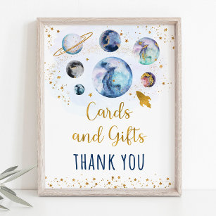 Space Blue Gold Cards & Gifts Birthday Sign