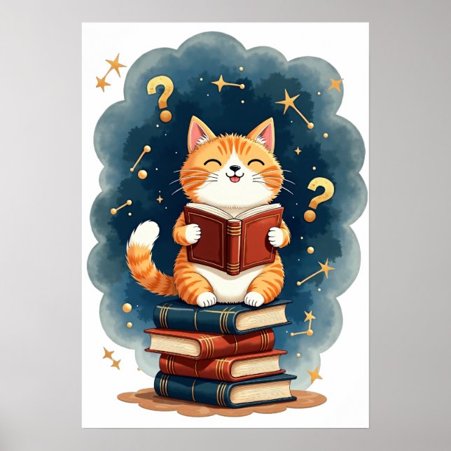 Space Book Lover Cat Reading Constellation Dark Ac Poster (Front)