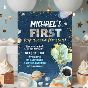 Space Boy 1ST Trip around the sun Birthday Invitat Invitation