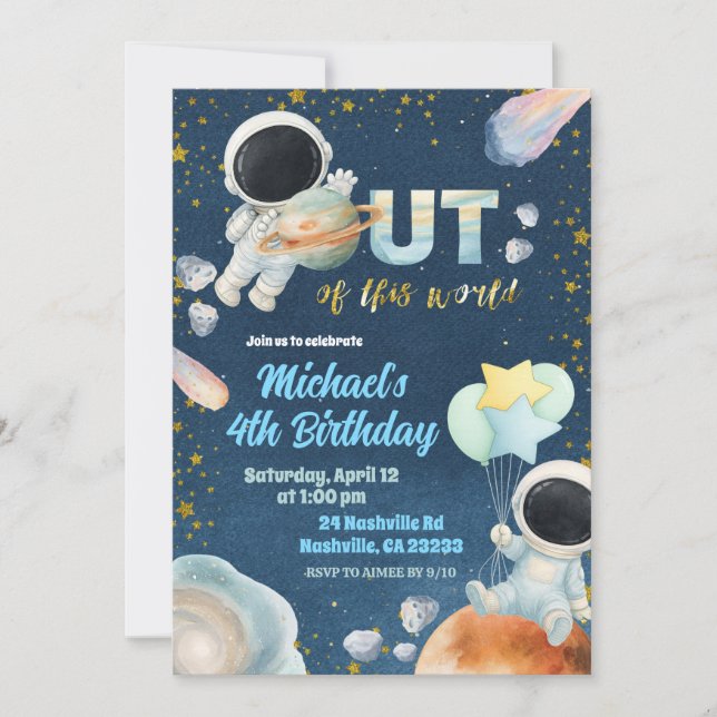 Space Boy Birthday Invitation (Devant)