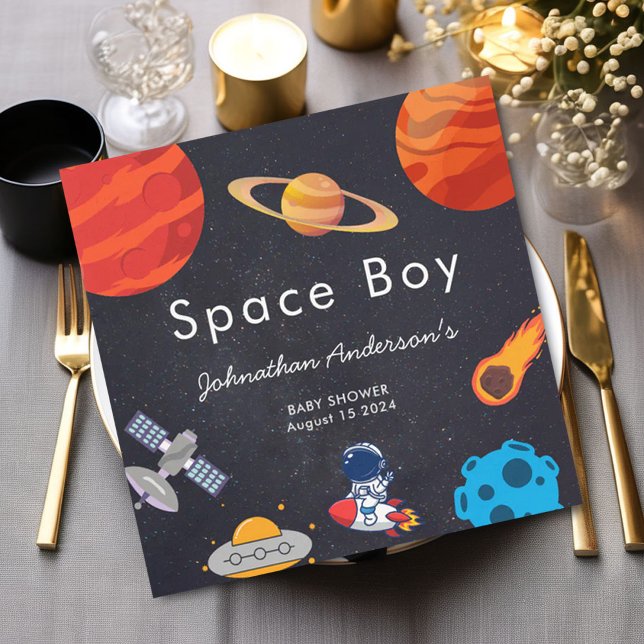 Space Boy Planets Cute Astronaut Baby Shower Napkin (Creator Uploaded)