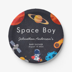 Space Boy Planets Cute Astronaut Baby Shower Paper Plate