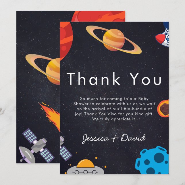 Space Boy Planets Cute Astronaut Baby Shower Thank You Card (Front/Back)