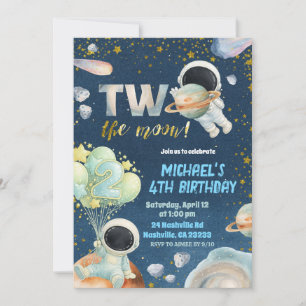 Space Boy TWO the moon Birthday Invitation