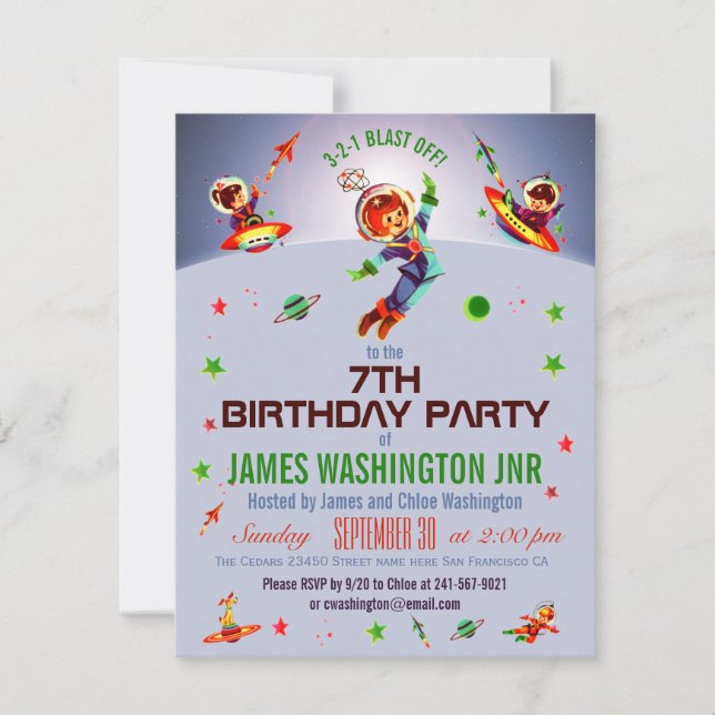 Space Boy's 7th Birthday Party Invitation (Front)