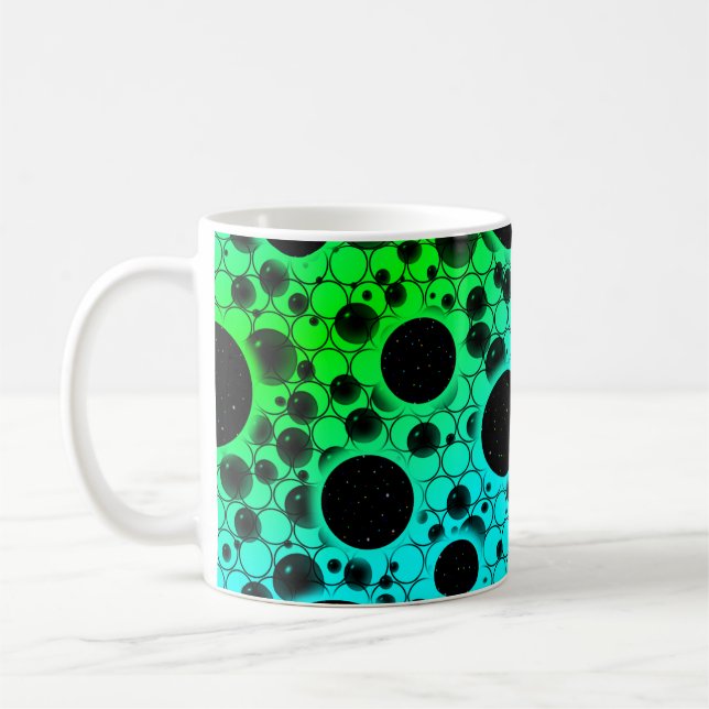 Space Bubble Spots - Cyan/Green Coffee Mug (Left)