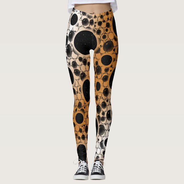 Space Bubble Spots - White/Bronze Leggings (Front)
