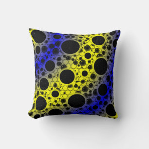 Space Bubble Spots - Yellow/Blue Throw Pillow