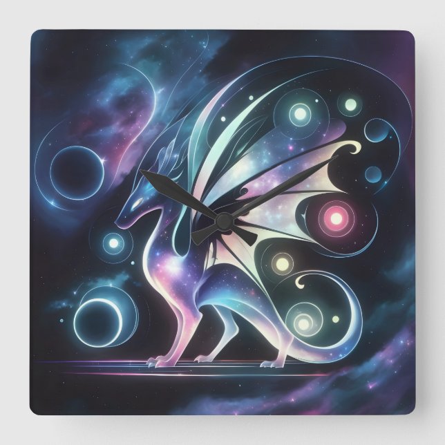 Space Butterfly Dragon  Square Wall Clock (Front)