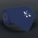 Space Cadet Blue Elegant Monogram   Name Two-Sided Tie<br><div class="desc">An elegant necktie featuring a bold white monogram across a deep Space Cadet Blue background. On top of this monogram sits your first or last name spelled out in all capitals. If you prefer a bolder look for the personal name inside of the large letter you can do the following:...</div>