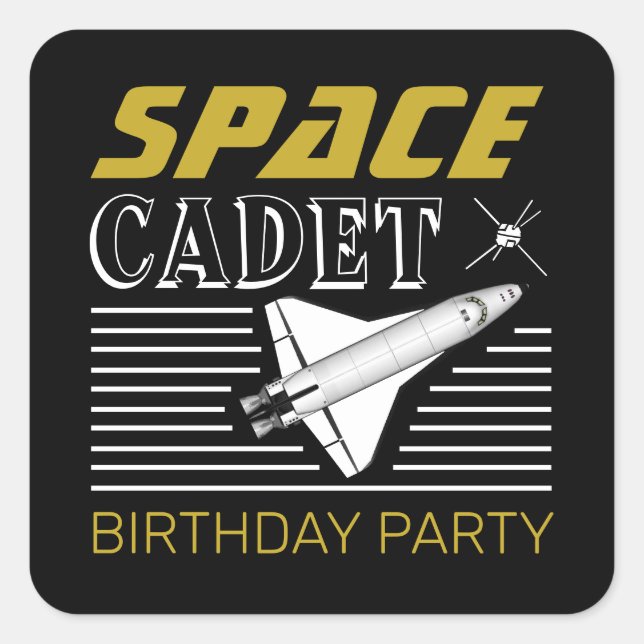 Space Cadet, Spacecraft, Birthday Square Sticker (Front)