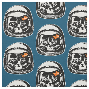 Space cat and the goldfish fabric