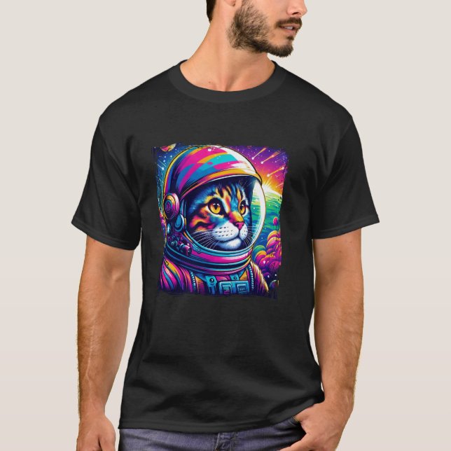 Space Cat Astronaut Galactic Journey T-Shirt (Front)