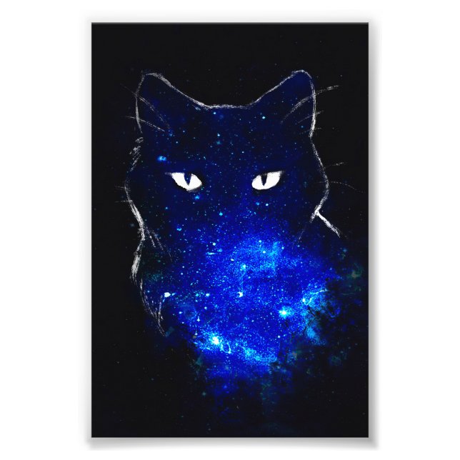 Space Cat Black Cat Gift, Cute Kitten Galaxy Gift Photo Print (Front)