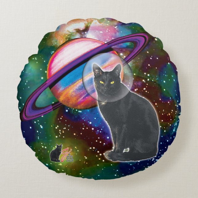 Space Cat Cosmo Round Pillow (Front)