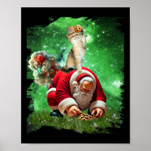 Space Cat Cowboy Riding Santa Eating Cookies  Poster