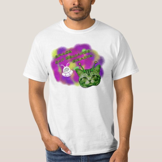 Space Cat Demands Brains T-Shirt (Front)