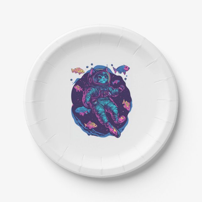 Space Cat Dreams � Funny Vaporwave Galaxy Kitty Paper Plate (Front)