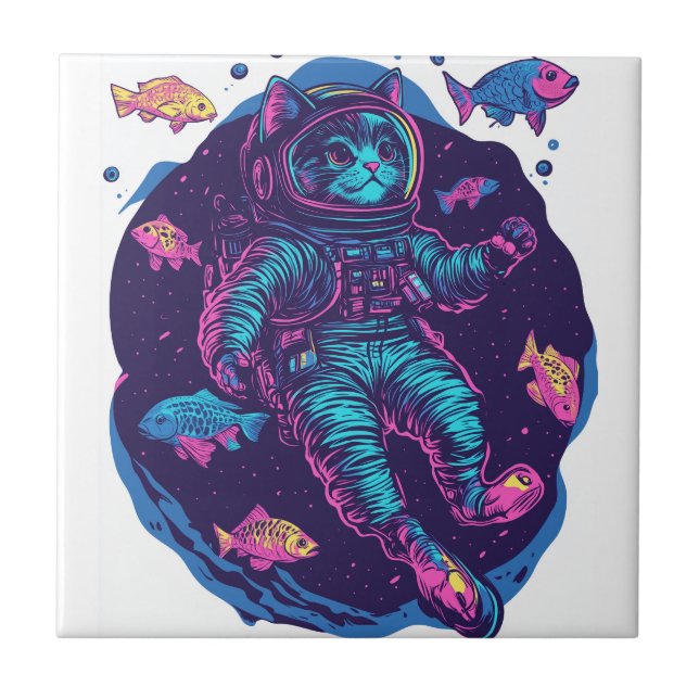 Space Cat Dreams � Funny Vaporwave Galaxy Kitty Tile (Front)