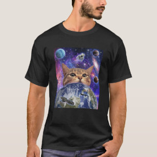 Space Cat Face In Galaxy Funny Cute Kitten Lovers T-Shirt