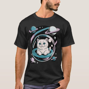 Space Cat in Bubble UFO Retro Sci Fi Galaxy Kitten T-Shirt