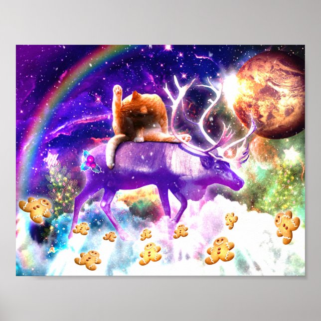 Space cat licking itself poster (Front)