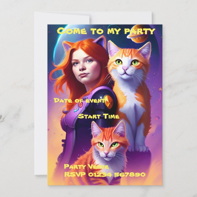 Space Cat Party Invitation (Front)