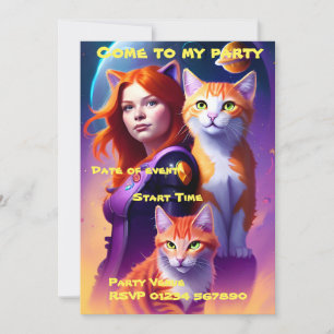 Space Cat Party Invitation