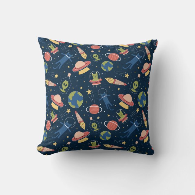 Space Cat Pattern Throw Pillow (Front)