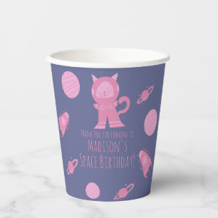 Space Cat Pink Galaxy Birthday Paper Cups