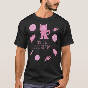 Space Cat Pink Galaxy Birthday T-Shirt
