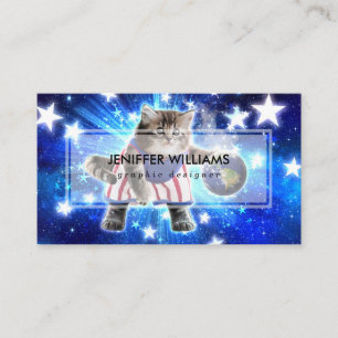Space cat playing basketball                       business card