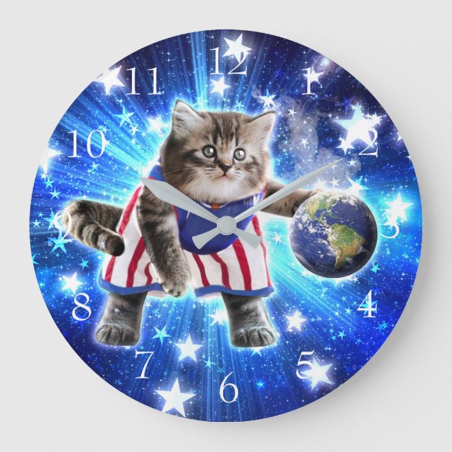 Space cat playing basketball                       large clock (Front)