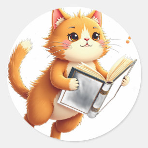 Space Cat Reading Cosmic Book Lover Dark Academia Classic Round Sticker