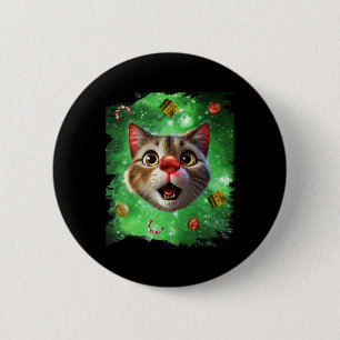 Space Cat Reindeer  2 Inch Round Button