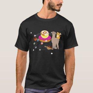 Space Cat Riding Llama and Doughnuts Cute Galaxy T-Shirt