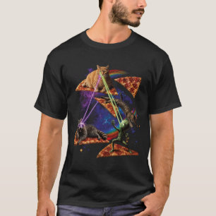 Space Cat Riding Pizza Raccoon Alien Laser Eye Gal T-Shirt