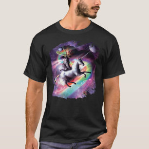 Space Cat Riding Unicorn - Laser, Tacos And Rainbo T-Shirt
