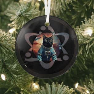 Space Cat Science Glass Ornament