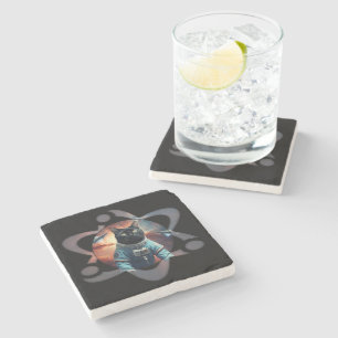 Space Cat Science Stone Coaster